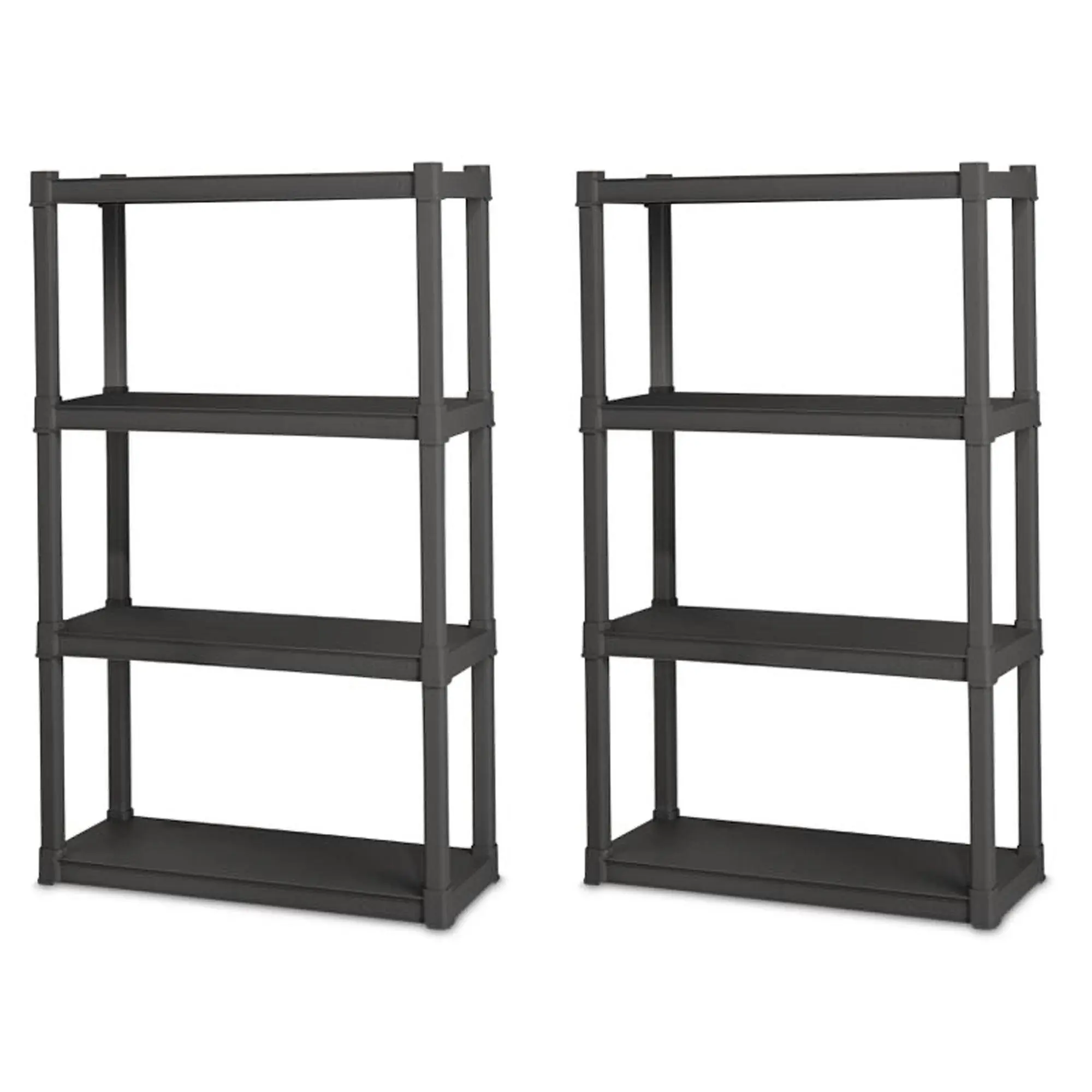 Sterilite Plastic Indoor Outdoor 4 Shelf Durable Shelving Unit, Gray, 2 Pack