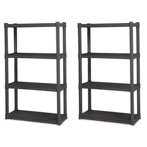 Sterilite Plastic Indoor Outdoor 4 Shelf Durable Shelving Unit, Gray, 2 Pack