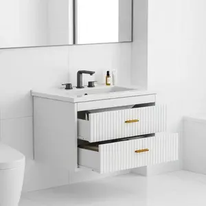 Bathroom Vanity with Sink, Floating Wall Mounted Bathroom Storage Cabinet with 2 Soft-Close Drawers & Gold Handles, Modern Vanity Cabinet, Easy to Assemble, Black Sink Vanity Combo Set