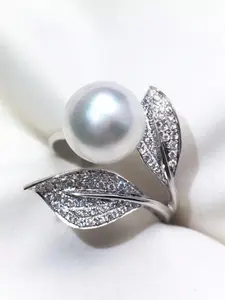 1 PC Elegant Cubic Zirconia & Faux Pearl Ring For Women For Valentine's Day Gift Wedding Anniversary Party Jewelry