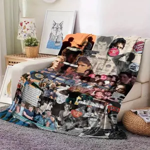 Stranger Things Movie Patch Blanket - Lightweight Beige Friendly Dorm, Camping and Outdoor - A contemporary gift for fans featuring vibrant character art and nostalgic design, dorm accessories | Retro Aesthetic Decor