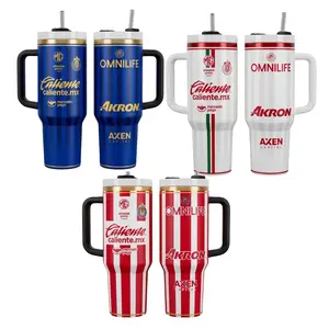 40oz Stainless Steel Tumbler with Handle & Straw – Chivas Guadalajara Soccer Team Design | Double Wall Insulated Travel Mug | Hot & Cold Drink Cup Gift for Fans