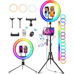 13.3" Ring Light with Stand, Music Mode, 75" Tall with 3 Phone Holder, 3 CCT Modes & 48 RGB Color Modes, Ring Light Tripod for  with  Remote,  for Photograph/Makeup/