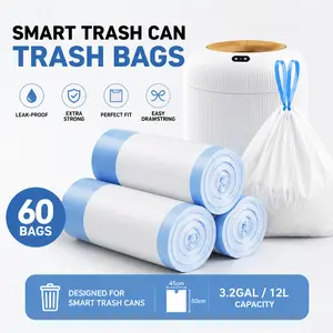 Heavy Duty Drawstring Trash Bags Pack, 60-Count 3.2 Gal (12L) Small Liners, 19.7x17.7in Leak-Proof Tear-Resistant Smart Trash Can Liners for Bathroom, Kitchen, Car Waste Bins