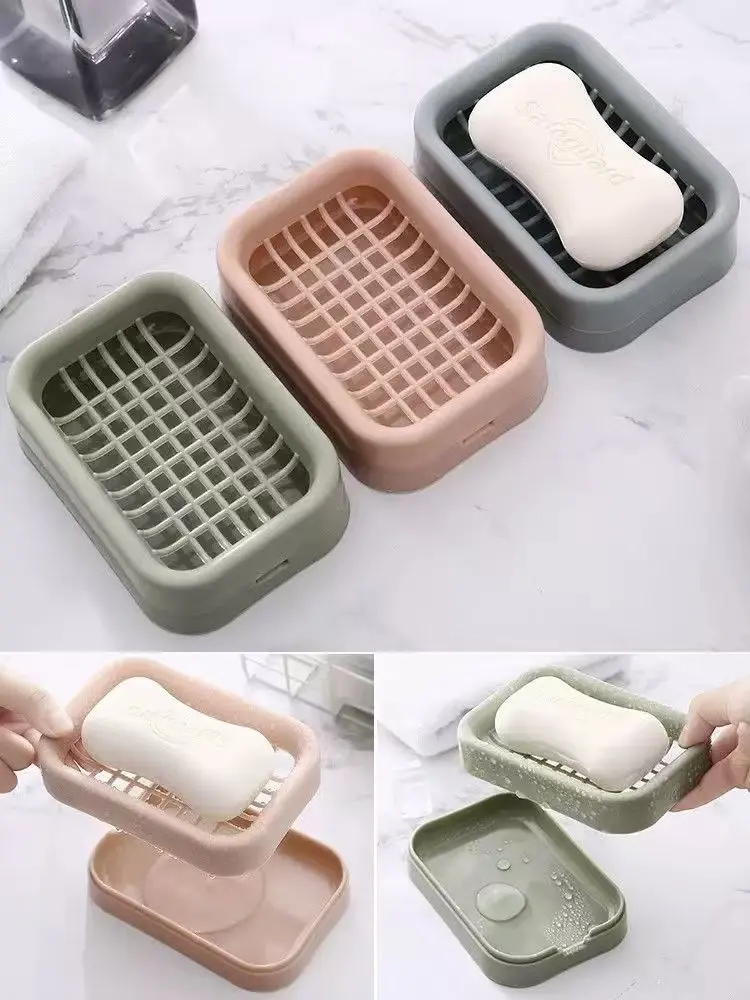 Minimalist Two-Tier Soap Holder – Quick-Dry Plastic Tray with Ventilated Base in Pastel Tones for Bar Soap, Travel & Shower Use