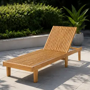 ARCH Nadine Outdoor Chaise Lounge Chair, Adjustable Reclining Patio Lounger, Solid Wood & MDF, Natural Finish, Slatted Design, Poolside Deck Garden Furniture, 78.75" Long, Single, Natural Color Options, Solid Wood+MDF Material, Color: Natural
