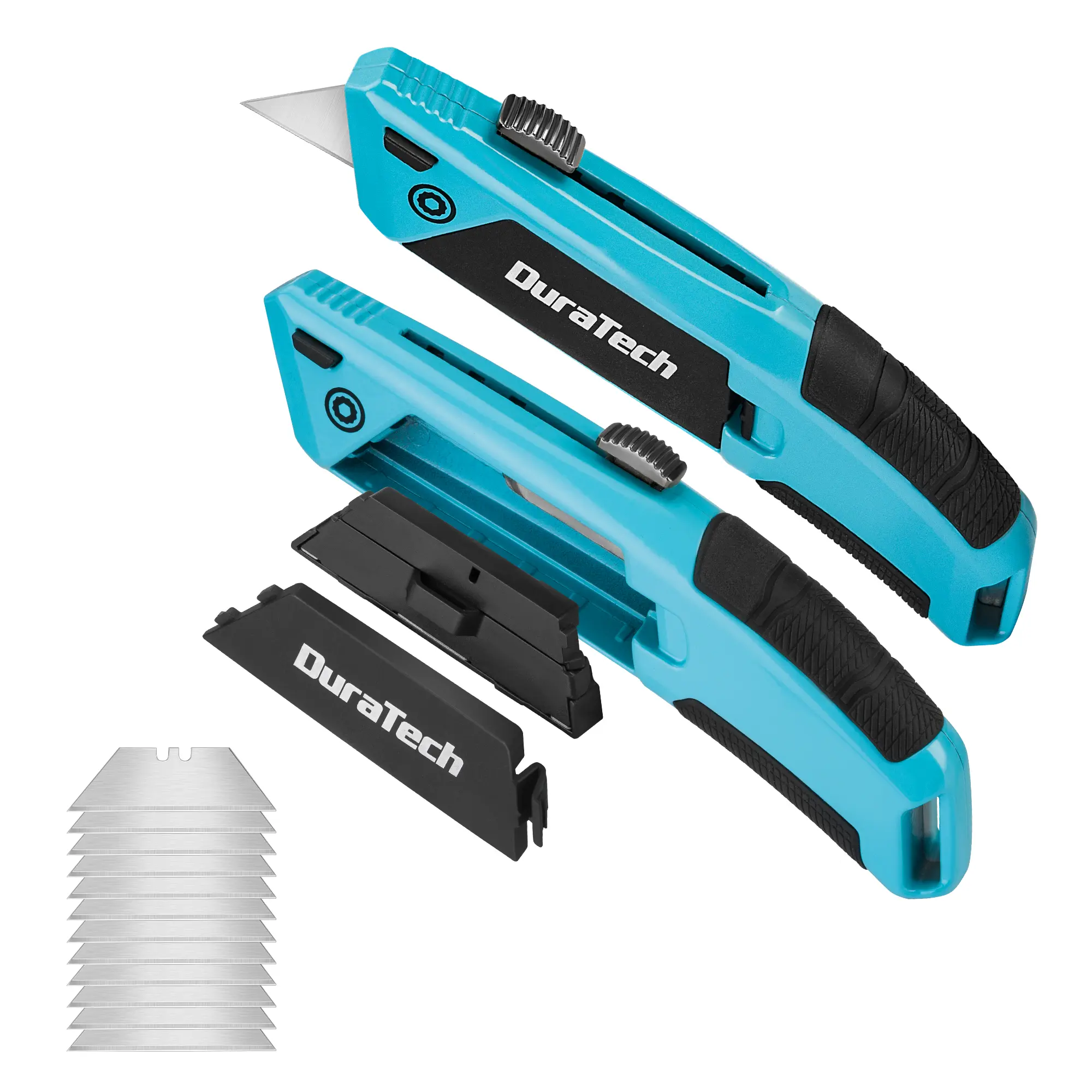 #backtoschool DURATECH 2PCS Auto-Loading Utility Knife Set, Heavy Duty Retractable Box Cutter with 6 Preloaded SK5 Blades, Quick-Change Razor Knife with Comfortable Handle for Cardboard, Carpet, Rope, DIY
