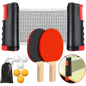 Ping Pong Paddle Set, Portable Table Tennis Set with Retractable Net,Rackets,Balls and Carry Bag for Indoor/Outdoor Games