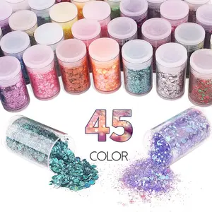 Premium Holographic Craft Glitter - 45 Colors Chunky & Fine Flakes, Solvent Resistant & Non-Fading for Epoxy Resin, Tumbler Cups, Slime, Nail Art & DIY Projects
