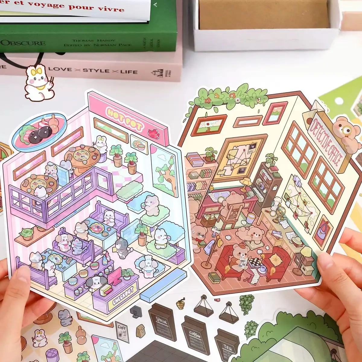 [12 Packs 3D Scene Stickers] 12 Miniature Scene +20 Sticker Sheets+Tweezer, DIY Cute Sticker Pack, Christmas Theme Isometric Stickers, Cartoon Sticker Book, Decorative Scrapbook, Phonecase Sticker Collection Mini Set House