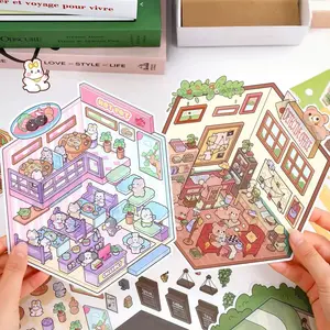 [12 Packs 3D Scene Stickers] 12 Miniature Scene +20 Sticker Sheets+Tweezer, DIY Cute Sticker Pack, Christmas Theme Isometric Stickers, Cartoon Sticker Book, Decorative Scrapbook, Phonecase Sticker Collection Mini Set House