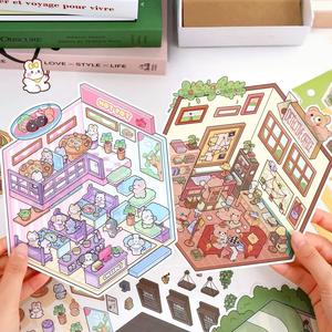 [12 Packs 3D Scene Stickers] 12 Miniature Scene +20 Sticker Sheets+Tweezer, DIY Cute Sticker Pack, Christmas Theme Isometric Stickers, Cartoon Sticker Book, Decorative Scrapbook, Phonecase Sticker Collection Mini Set House