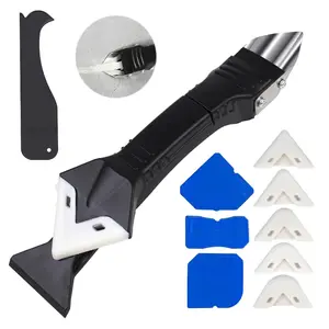 9Pcs Silicone Caulking Tools 3 in1 Grout Removal Tool(Stainless Steelhead)&Grout Remove Scraper,4 Silicone Replaceable Pads,4 Glass Glue Angle Scraper, Caulk Remover for Kitchen/Bathroom/Window/Joint