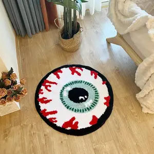 Quirky Bursting Eyeball Tufted Rug - Circular Plush Mat for Room Decor