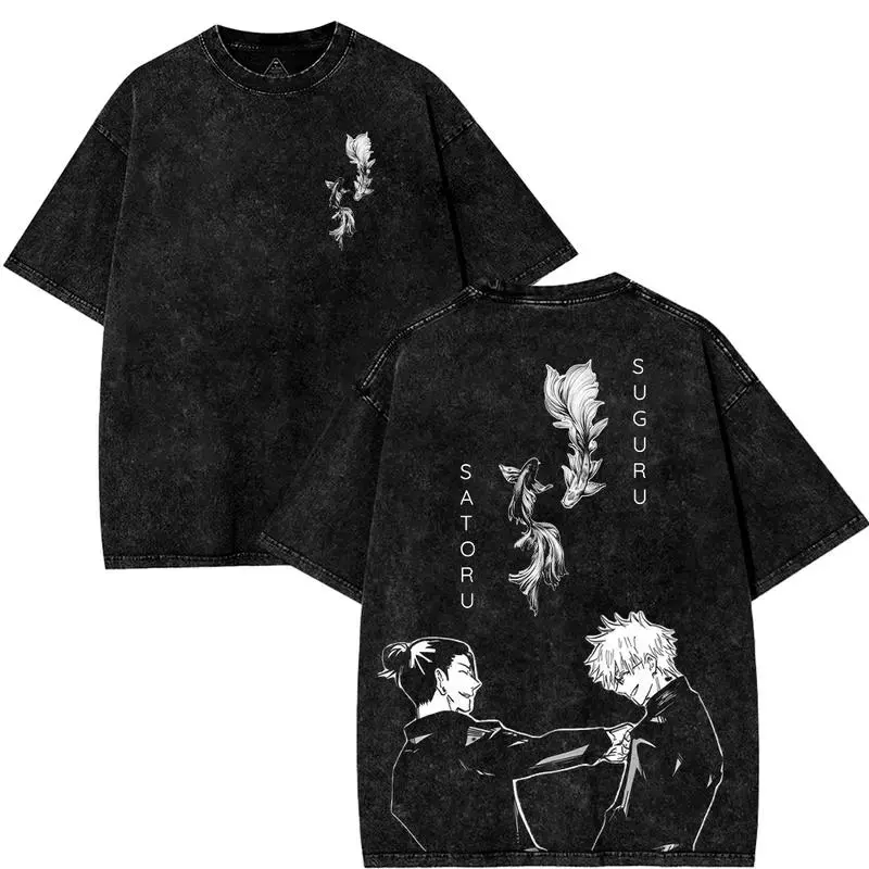Men's Round Neck Short-Sleeve Washed 2-Sided Anime Manga Valentine T-Shirt, Menswear Top, Shortsleeve, Tshirt, Figure, Printed, Sportswear, Athletic, Activewear, Lightweight, Cotton, Tops, All Seasons