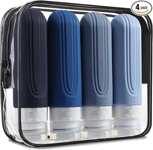 Travel Bottles for Toiletries - Tsa Approved 3oz Containers BPA Free, Leak Proof Refillable Silicone Squeezable Travel Accessories (4 Pack) Makeup Cosmetic
