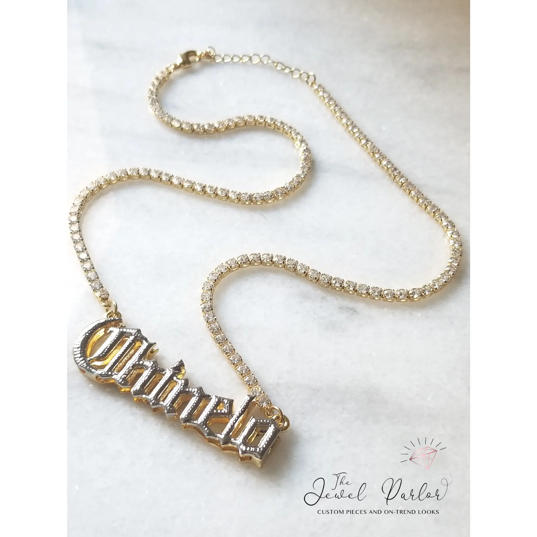 Double Plate Name Necklace OLD ENGLISH