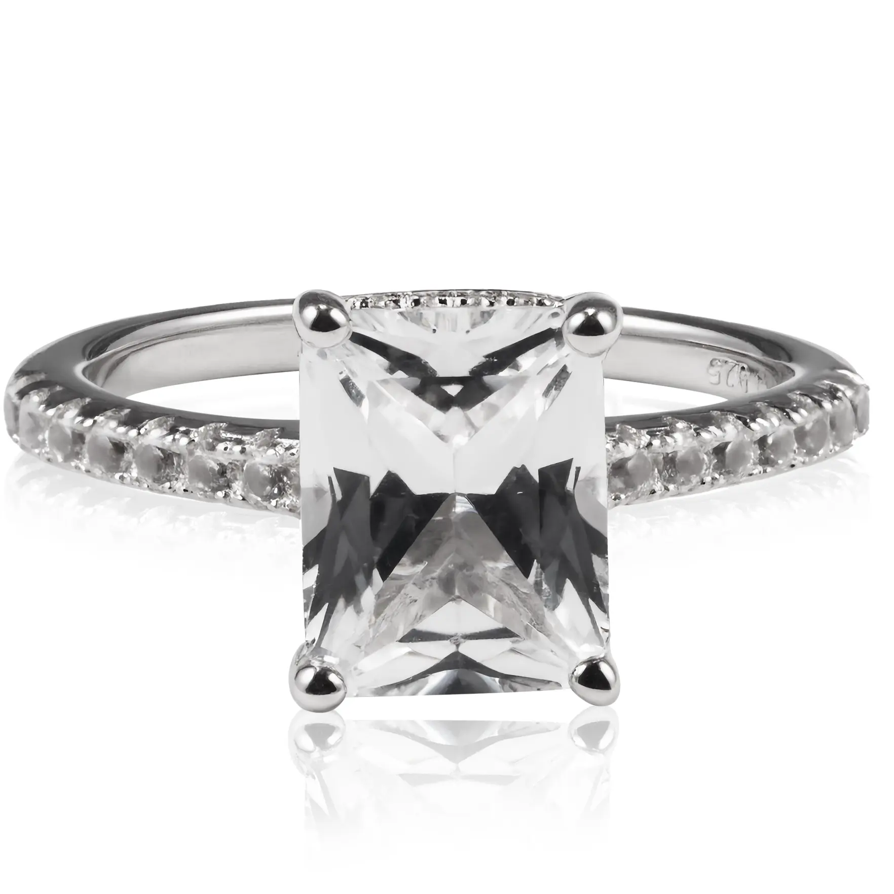 Elegant 925 Stamped Silver Rectangular Zircon Ring, Fashion Female 925 Silver Wedding Ring, 925 Stamped Silver Rings, One Size