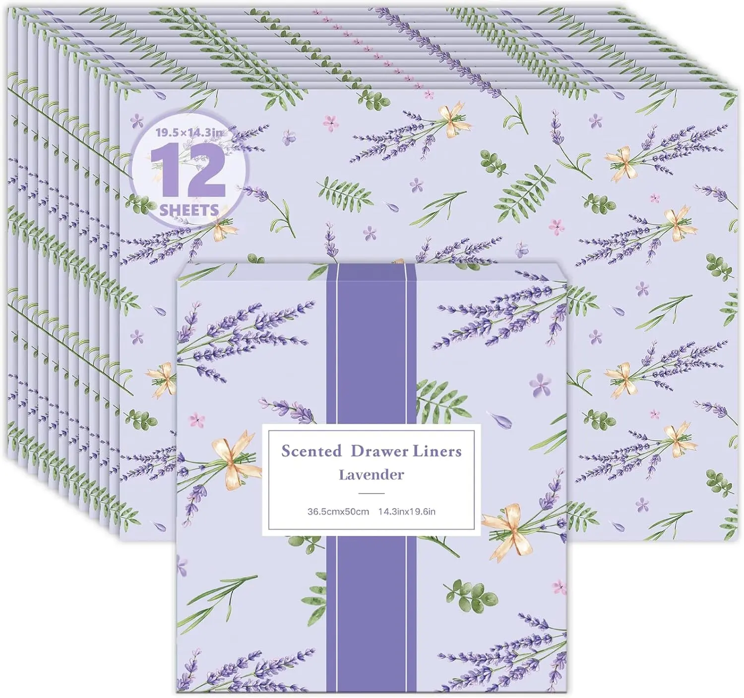 12 Sheets Lavender Scented Drawer Liners for Dresser 14.3x19.5 Inch Scented Paper Sheets for Home Shelf Closet Bedroom Drawers