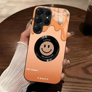 Cute Smile MagSafe Case for【Galaxy S25 Ultra】 | Glitter Gradient Phone Case with Lens Protection | Cute Aesthetic Accessory.666