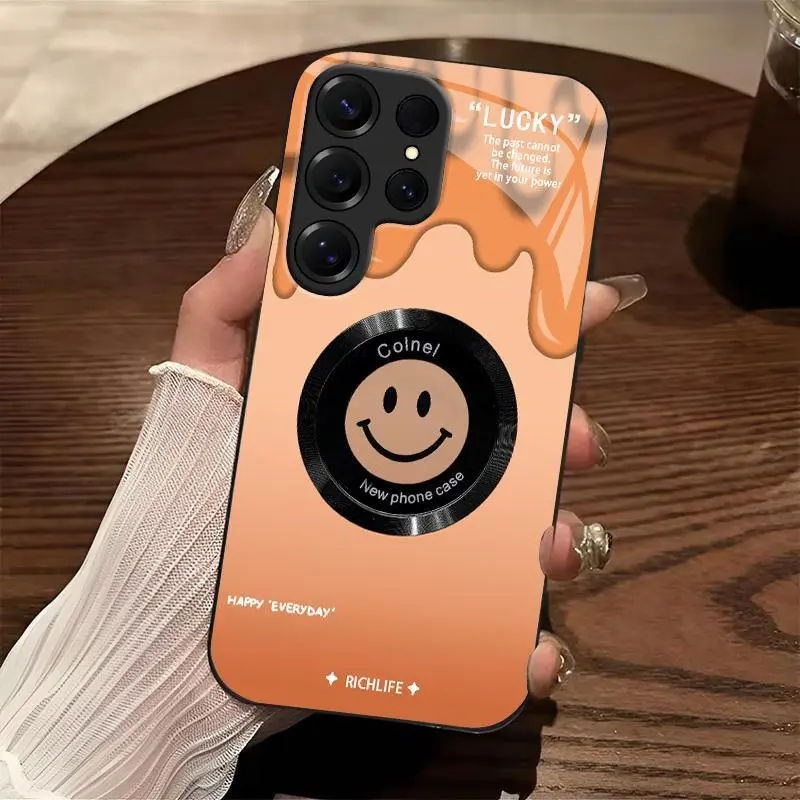 Cute Smile MagSafe Case for【Galaxy S25 Ultra】 | Glitter Gradient Phone Case with Lens Protection | Cute Aesthetic Accessory.666