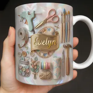 Handicraft Artist Custom Mug Gift, Creative Soul (Leave Note at Checkout), Personalized Coffee Mug, Mother Of Pearl Art Tools Design, Crafter Gift, Handmade Lover Cup