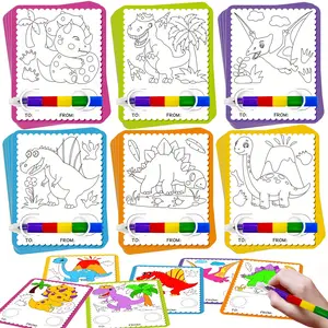 24 Pack Dinosaur Coloring Cards & Stacking Crayons Set, Kids Art Party Favors, Goodie Bags, Classroom Prizes, Birthday & School Exchange Gifts