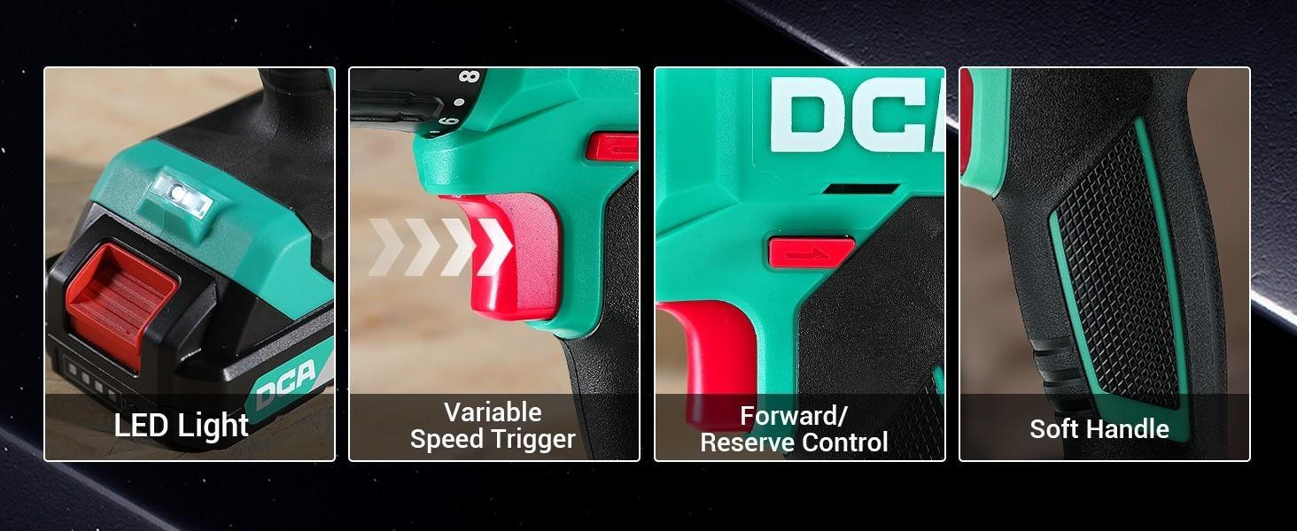 【5-year warranty】DCA 20V Cordless Drill 25-Piece Set, 28 ft・lb Torque, 3/8" Keyless Chuck, 2.0Ah Battery & Charger, 18+1 Clutch Settings, Ideal for Home DIY, Furniture Assembly, Plumbing, Light Drilling & Demolition