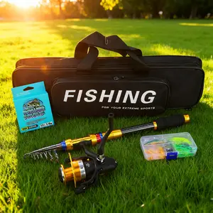 Gold Carbon Fishing Rod Set, Full Distance Sea Rod with Spinning Reel, Bait Hook Line Group, Fishing Gear Bag, Saltwater Casting Kit, Fishing Tackle