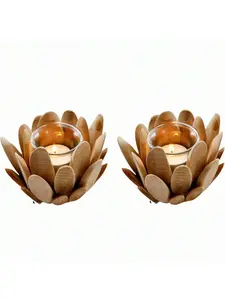 2pcs Wooden Lotus Tea Light Holder Wooden Tealight Candle Holder Rustic Lotus Candle Holder Candlestick Wood Candle Stand, for Home Decor Party Wedding for Christmas Birthday 3.9x3.5inch