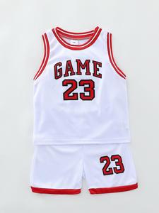 two-piece set boy's basketball jersey set, contrast binding sleeveless basketball vest & shorts, summer clothes for kids outdoor sports