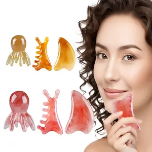 3 Piece Set Resin Face Scrapping Board + Head Massage Comb, Four-in-One Octopus Meridian Brush, Facial/Eye/Nape/Body Scrapping Tool, Relaxation Massager