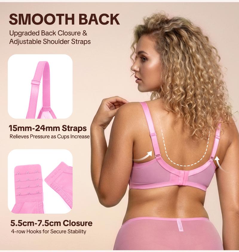 HSIA Mermaid Scales Sexy Lace Plus Size Unlined Underwire Non-padded Full Coverage Minimizer Bra with Back Smoothing for Women Large Bust