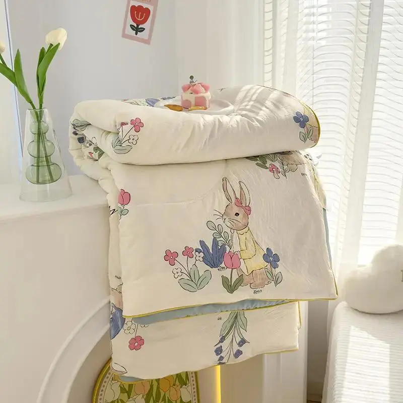 SummerVibes Rabbit Print Summer Cool Blanket Lightweight Throw Breathable Soft Skin-friendly Air-conditioning Comforter for Bedroom Living Room Hotel Dormitory