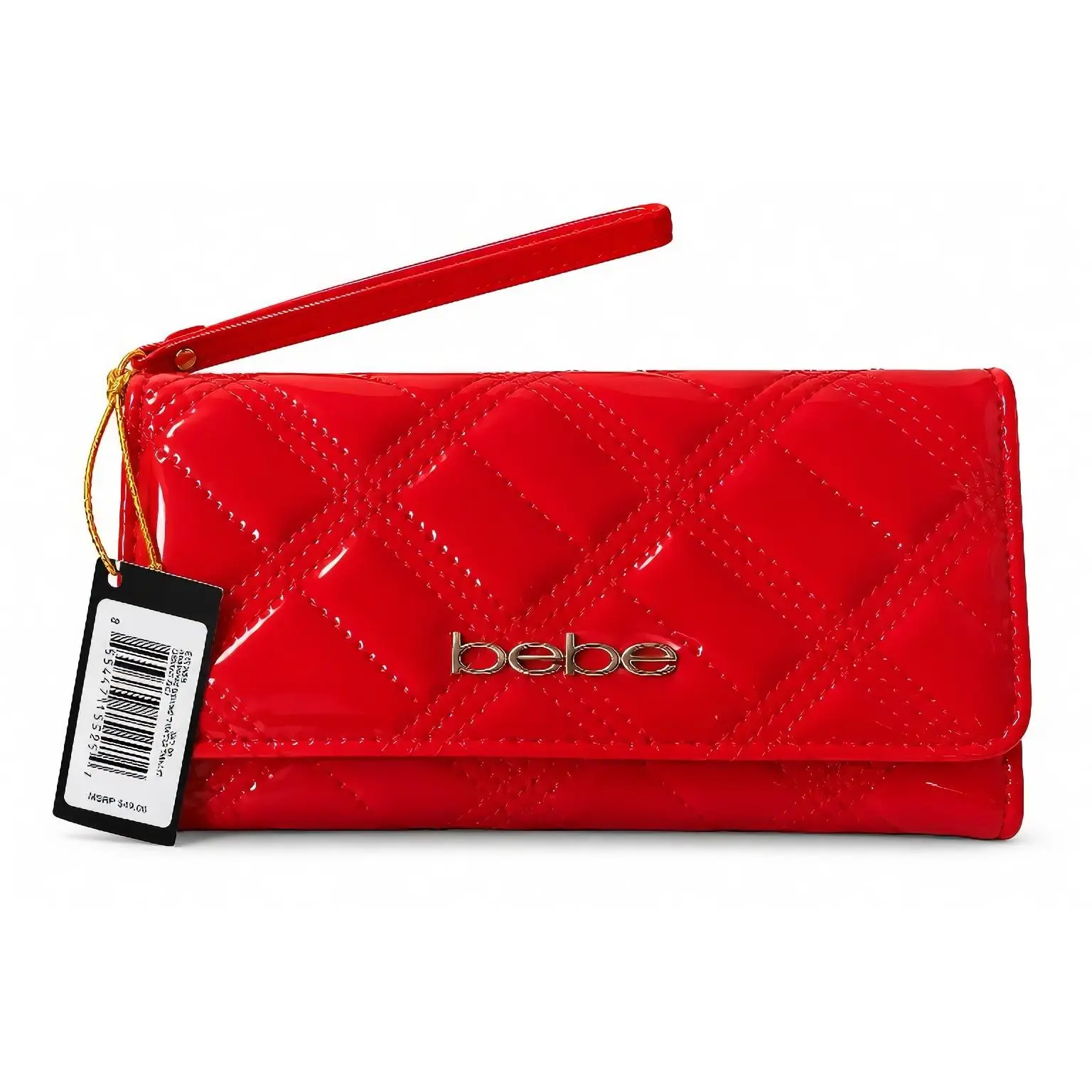 Bebe Red Quilted Wallet with Wrist Strap and Logo Detailing