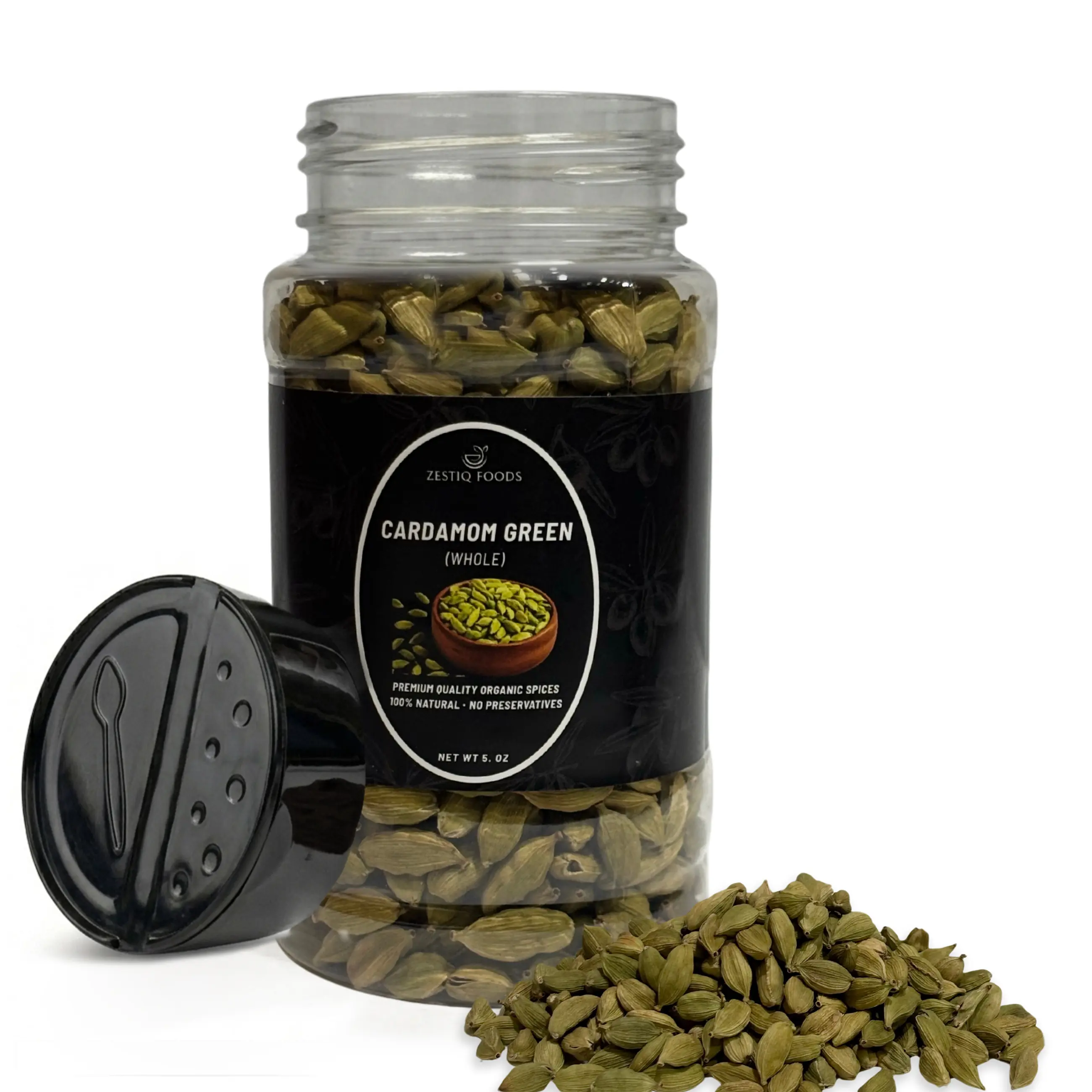 Zestiq Foods Certified Organic Whole Green Cardamom, 5 oz Jar – Whole Cardamom Pods for Cooking, Baking & Seasoning