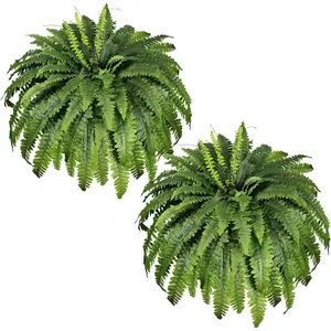 Artificial Ferns for Outdoors & Indoors, 51" Fake Fern Artificial Plants Large with 66 Fronds, 2 Packs Faux Ferns Greenery for Porch Windowsill Garden Plan