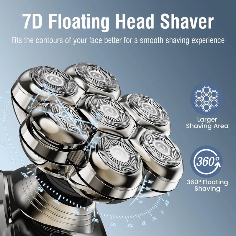 MISAM Pro Max 7,500 RPM 7D Magnetic Head Shaver for Bald Men IPX7 Waterproof Quick Charge Grooming Kit 6-in-1 LED Display Type-C Rechargeable Easy-Clean Detachable Heads