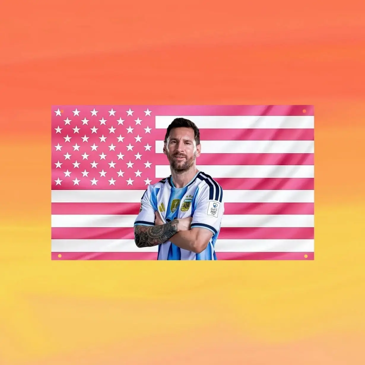 Lionel Messi Pink US Wall Tapestry Flag, Football Wall Art, Soccer Bedroom Decor, Sports Fan Banner