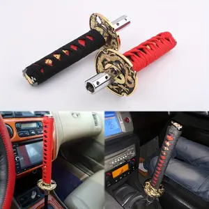 car supplies 1pc Japanese Samurai-Inspired Aluminum Car Shift Knob - Long Handle Gear Stick Head with Dust Cover, Intricate Black & Golden Design, Fit for Most Vehicles, Car Interior Accessory, Vehicle Customization, Bold Aesthetic, Premium