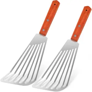 2 count Fish Spatula Set, 10.8 inch Upgraded  Handle Fish Spatula Stainless Steel, Polished Metal Slotted Turner for Flipping Fish, Omelets, Crepes, Steaks, Burgers, and Pancakes