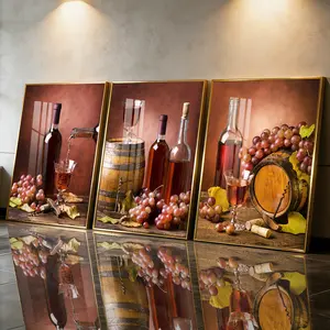 3 Count Aluminum Alloy Frame Canvas, Fashion Poster Wine And Grapes Still Life, Modern Living Room Decoration, Light Luxury Family Art, Suitable For Bedroom, Corridor And Office Wall Decor, Gift