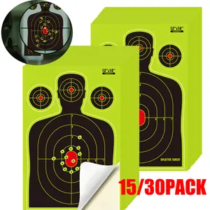 15/30pcs High-Visibility Large Human Silhouette Targets - Reactive Splatter Glow Fluorescent Paper for Accurate Shooting Practice | Universal Fit, 12"×18" Adhesive Range Targets | Ideal Shooting Accessories & Survival Tools