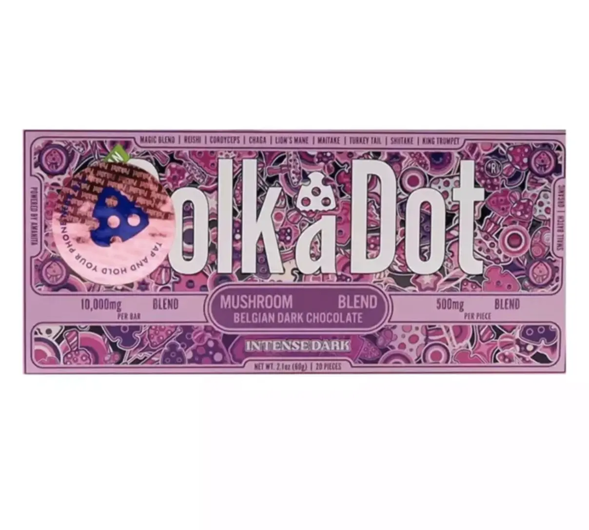 Polkadot Belgian Chocolate, Intense Dark, 20 Count, Premium Plant-Based Chocolate, 100% Organic, High-Quality Ingredients, Made in USA, All Natural, Healthy Chocolate, Plant-based Snack, 20 Piece Chocolate Bar