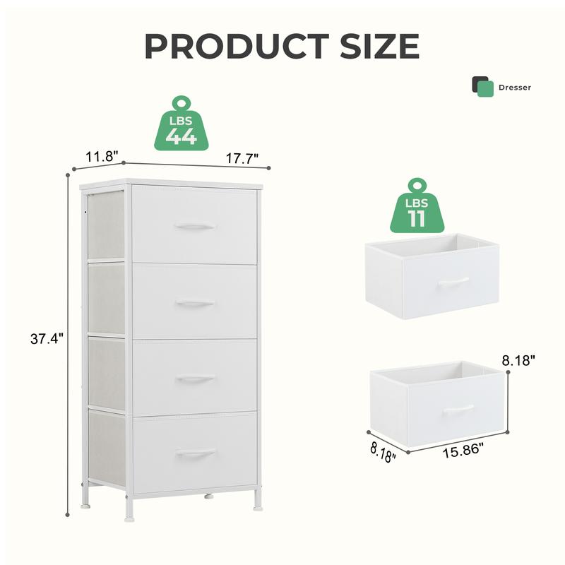 Dresser with 4 Drawers, Storage Tower, Organizer Unit, Fabric Dresser for Bedroom, Hallway, Entryway, Closets, Sturdy Steel Frame, Wood Top, Easy Pull Handle