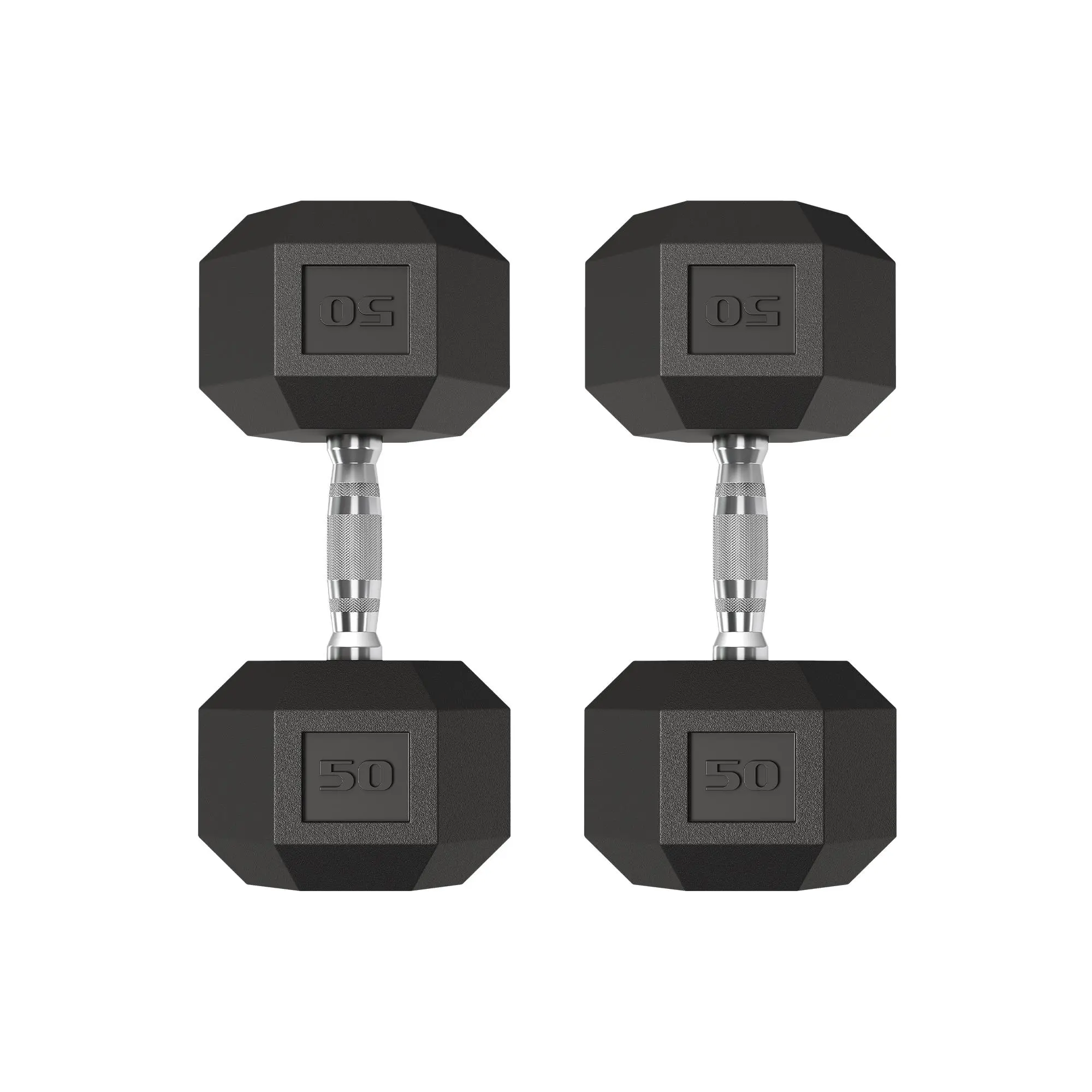 50 LB Hex Dumbbells Set of 2, Rubber-Encased Cast Iron with Textured Carbon Steel Non-Slip Handle, Anti-Roll Hex Weights for Strength Training, Functional Training, Shoulders, Grip Strength & Gym Fit Weight Lifting (Home Gym Use)