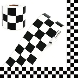 Vuzvuv 68 Ft 3In Black Checkered Flag Bulletin Board Border, 1 Roll of Straight Trim Border Back to School Decoration Stripe for School Classroom, Office & Home Decor