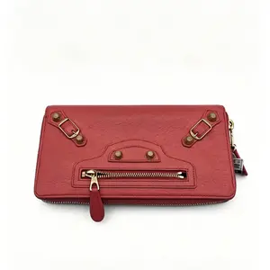 Pre-owned Balenciaga Coral Pink Motorcycle Long Wallet from 19*2*10cm th260411154