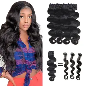 Beafay Human Hair Body Wave Hair 3/4 Bundles For Black Woman 12A Grade Brazilian Unprocessed Virgin Human Hair Bundles Body Wavy Bundles  Weave Hair Extensions Double Strong Weft Natural Black Color