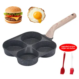 Non-stick Egg Frying Pan, Non-stick Cookware frying pan,  4 Holes Skillet With Handle, Nonstick Four-Hole Egg Burger Pan ，An oil brush scraper is included as a gift , kitche  bgadget,4  in  1  pan, breakfast pan